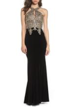 Women's Xscape Crystal Embroidered Velvet Gown