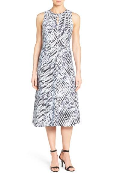 Women's Classiques Entier Print Double Georgette Fit & Flare Midi Dress - Blue