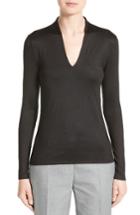 Women's Akris Long Sleeve Silk Jersey Blouse - Black
