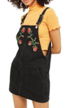 Women's Topshop Embroidered Denim Pinafore Us (fits Like 0) - Black