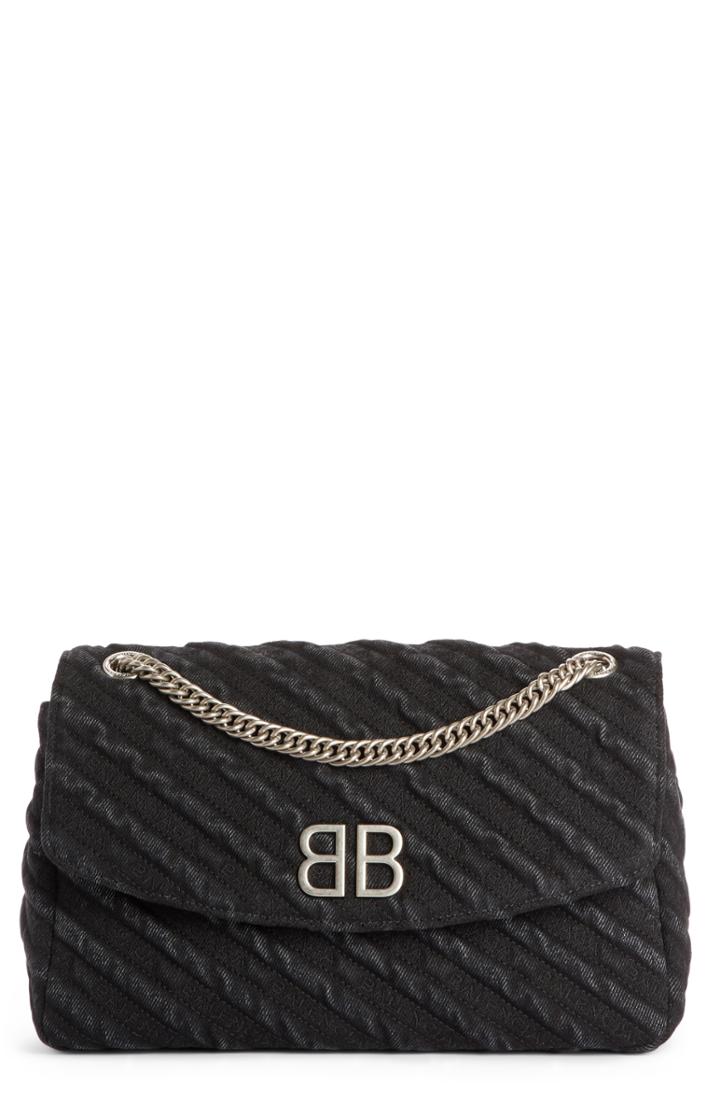 Balenciaga Medium Bb Round Destroyed Denim Shoulder Bag -