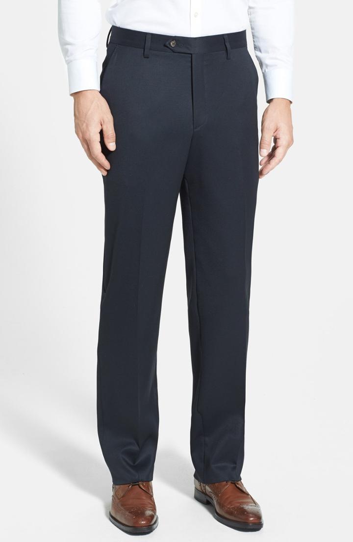 Men's Berle Flat Front Wool Gabardine Trousers X 30 - Blue