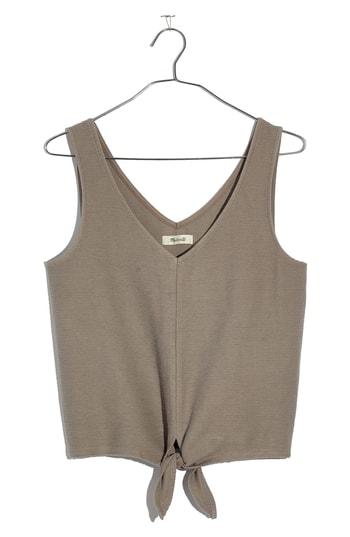 Women's Madewell Texture & Thread Tie Front Tank, Size - Grey