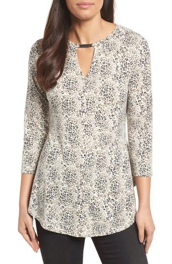 Women's Chaus Leopard Keyhole Top - Ivory