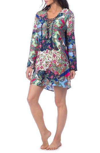 Women's La Blanca Scarf Gypsy Lace Front Cover-up Tunic - Blue