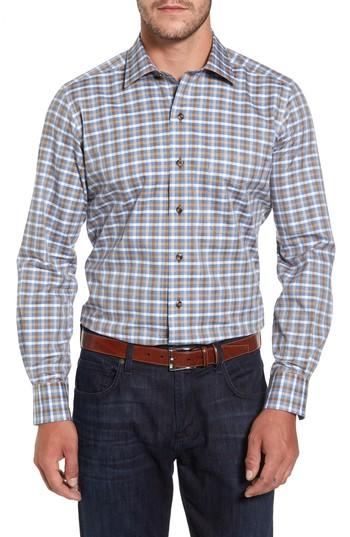 Men's David Donahue Plaid Regular Fit Sport Shirt - Blue