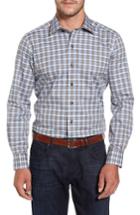Men's David Donahue Plaid Regular Fit Sport Shirt - Blue
