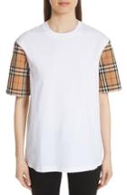 Women's Burberry Serra Check Sleeve Tee, Size - White