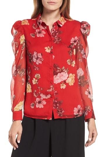 Women's Vince Camuto Mutton Sleeve Garden Fleur Blouse - Red
