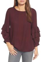 Women's Caslon Ruffle Sleeve Detail Top - Burgundy