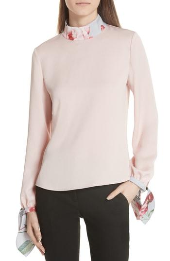 Women's Ted Baker London Safrya Iguazu High Neck Tie Sleeve Top - Pink