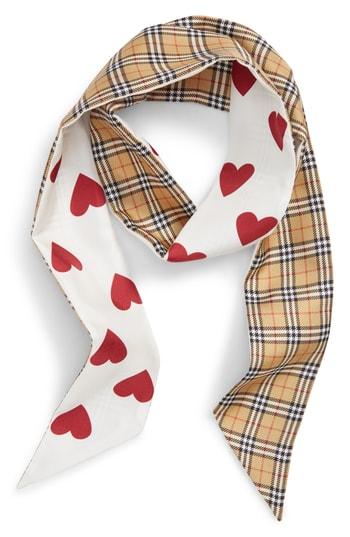Women's Burberry Heart & Check Silk Skinny Scarf, Size - Brown