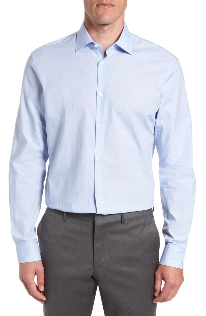 Men's John Varvatos Star Usa Regular Fit Stripe Dress Shirt .5r - Blue