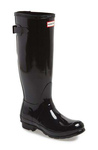 Women's Hunter Adjustable Back Gloss Rain Boot M - Black