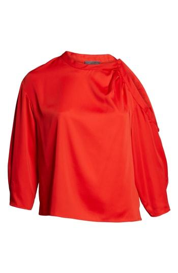 Petite Women's Vince Camuto Asymmetrical Cold Shoulder Blouse P - Red