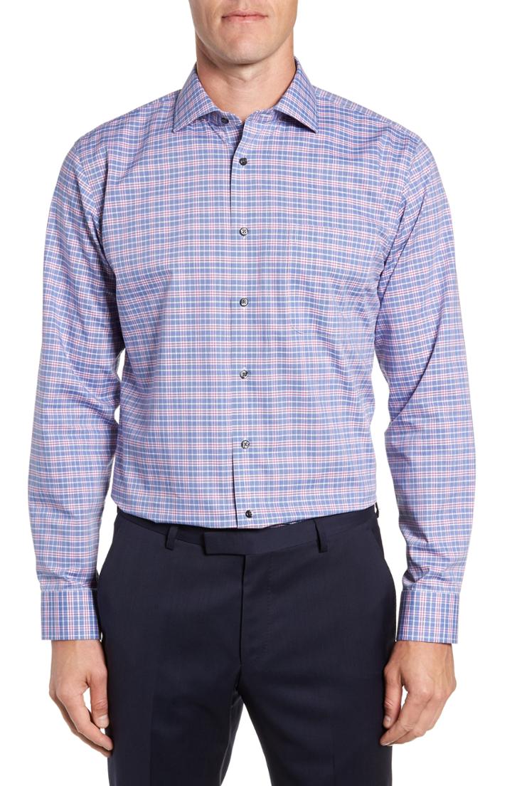 Men's Nordstrom Men's Shop Trim Fit Non-iron Plaid Dress Shirt .5 - 32/33 - Red