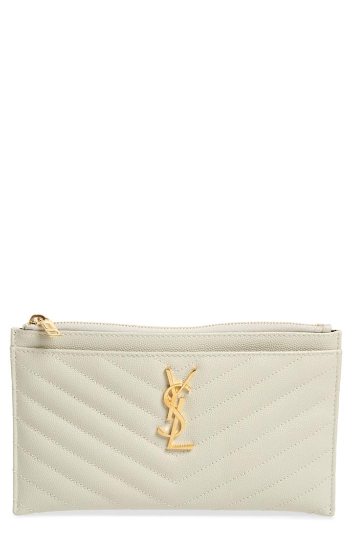 Saint Laurent Monogram Leather Bill Pouch - Ivory
