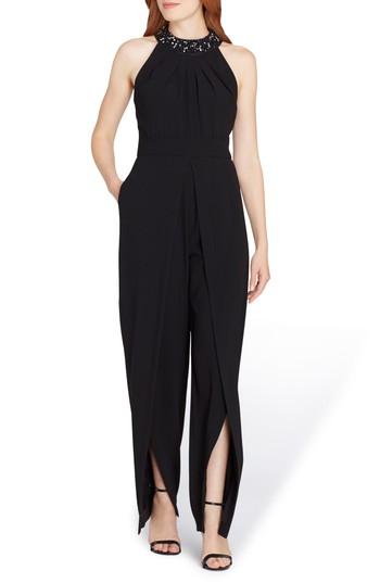 Women's Tahari Beaded Neck Sleeveless Crepe Jumpsuit - Black