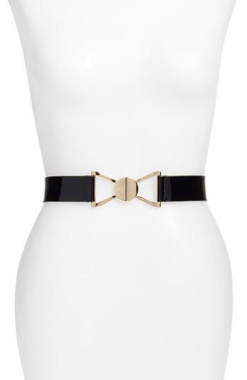 Women's Kate Spade New York Bow Patent Stretch Belt - Black / Pale Pol Gold