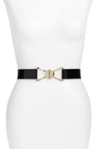 Women's Kate Spade New York Bow Patent Stretch Belt - Black / Pale Pol Gold