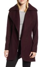 Petite Women's Halogen Asymmetrical Zip Wool Blend Coat P - Burgundy