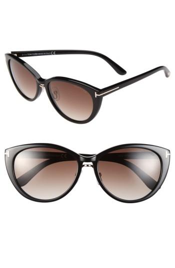 Women's Tom Ford 'gina' 57mm Cat Eye Sunglasses - Shiny Black/ Gradient Brown
