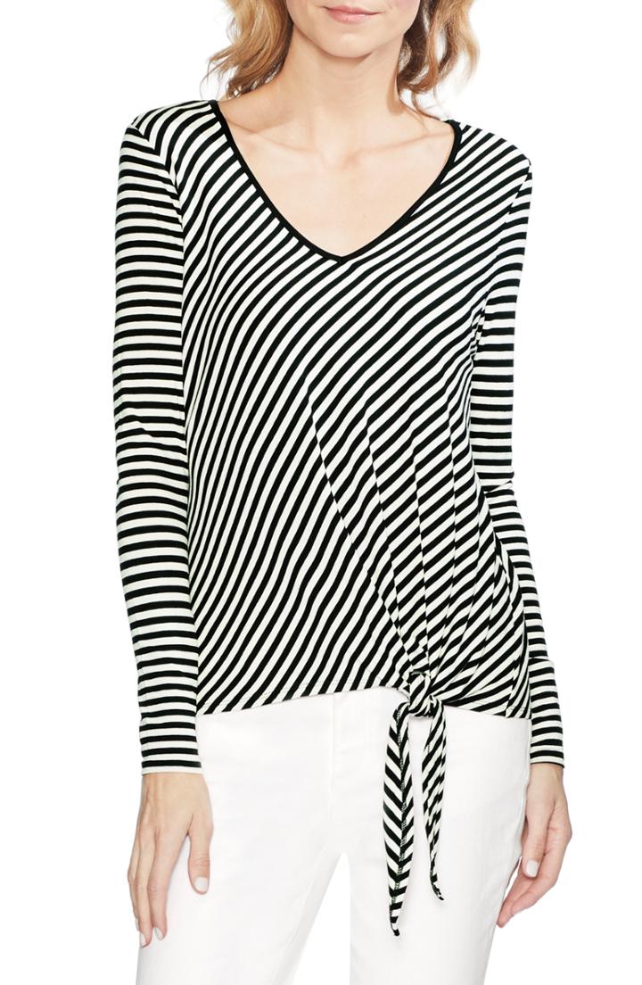 Women's Vince Camuto Stripe Tie Front Top, Size - Black