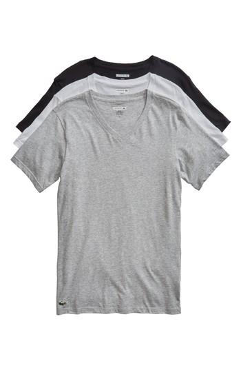 Men's Lacoste 3-pack Slim Fit V-neck T-shirts - Black