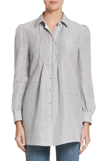 Women's Co Stripe Linen & Silk Blouse - Blue