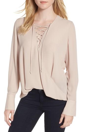 Women's Trouve Lace-up Top, Size - Beige