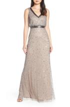 Women's Adrianna Papell Beaded Mesh Evening Dress - Beige