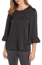 Women's Bobeau Ruffle Sleeve Satin Top, Size - Black