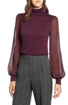 Women's Halogen Sheer Sleeve Turtleneck Sweater, Size - Burgundy
