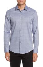Men's Vince Camuto Trim Fit Print Hacking Pocket Sport Shirt, Size - Blue