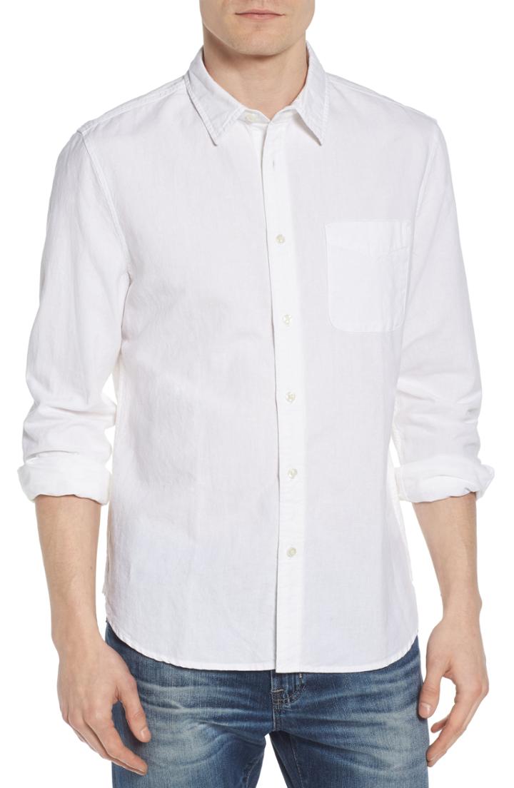 Men's Ag Colton Regular Fit Cotton & Linen Sport Shirt, Size - White