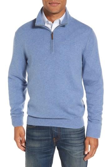 Men's Nordstrom Men's Shop Regular Fit Cashmere Quarter Zip Pullover - Blue