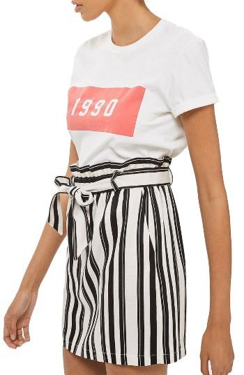 Women's Topshop Stripe Paperbag Skirt Us (fits Like 0) - White