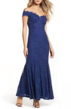 Women's Morgan & Co. Scallop Off The Shoulder Lace Gown /6 - Purple