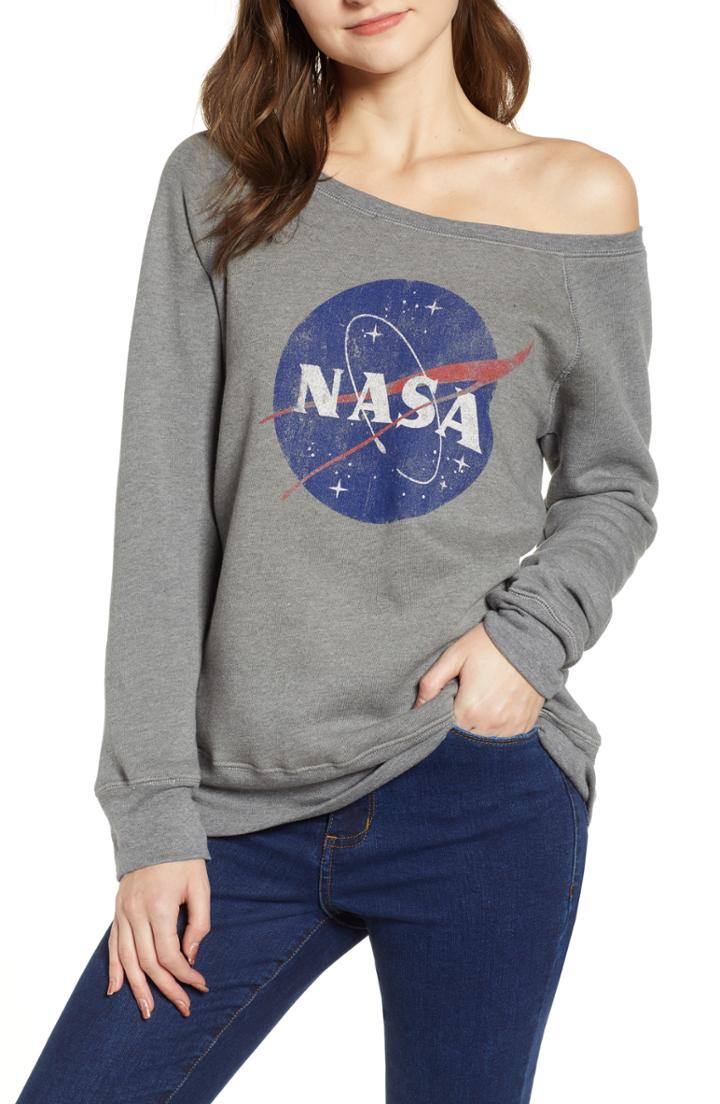 Women's Recycled Karma Nasa Off The Shoulder Sweatshirt - Grey