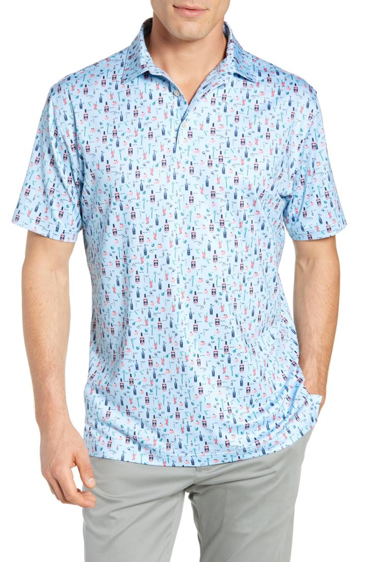 Men's Peter Millar Crawford Fit Print Polo, Size Small - Blue
