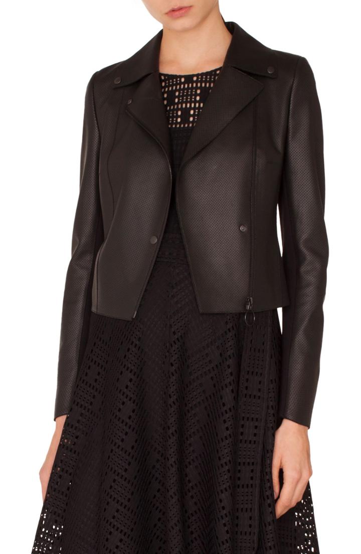 Women's Akris Punto Perforated Leather & Jersey Moto Jacket
