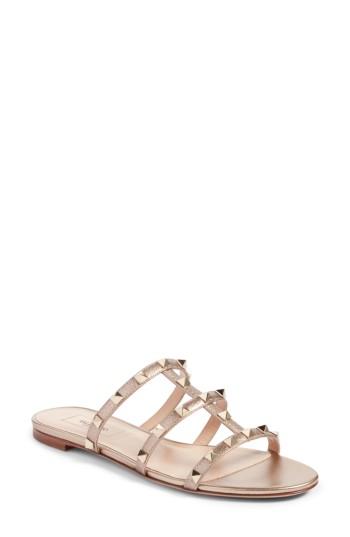 Women's Valentino Garavani Rockstud Cage Slide Sandal Us / 40eu - Metallic