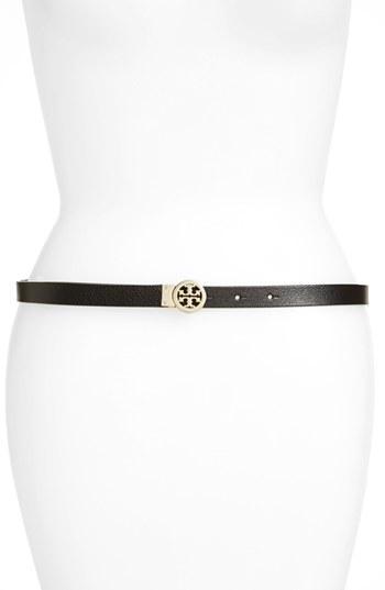 Tory Burch Rotating Logo Leather Belt Black/ Luggage