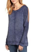 Women's Caslon Cold Shoulder Burnout Sweatshirt, Size - Blue