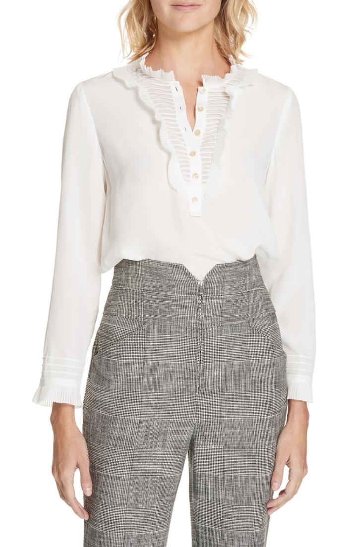 Women's Rebecca Taylor Ruffle Trim Silk Blouse - White