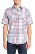 Men's Bugatchi Classic Fit Check Short Sleeve Sport Shirt, Size - Coral