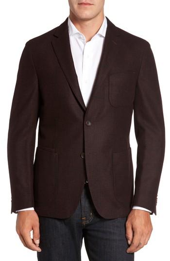 Men's Flynt Classic Fit Plaid Merino Wool Jersey Sport Coat L - Burgundy