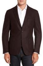 Men's Flynt Classic Fit Plaid Merino Wool Jersey Sport Coat L - Burgundy