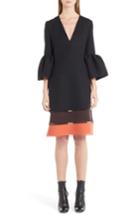 Women's Fendi Wool & Silk Bell Sleeve Shift Dress Us / 42 It - Black