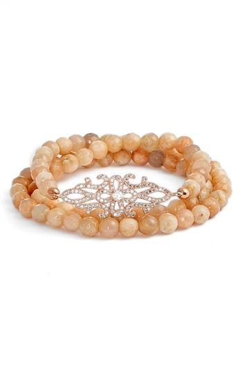 Women's Elise M. Art Deco Triple Wrap Stone & Crystal Stretch Bracelet